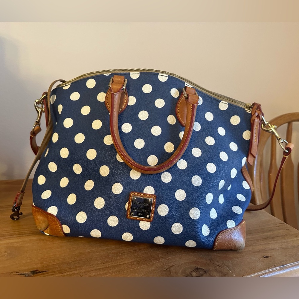 Dooney & Bourke Blue and White Polka Dot Satchel